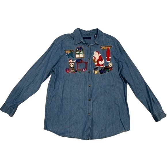 Vintage Karen Scott Denim Christmas‎ Long Sleeve Size L - Picture 1 of 4